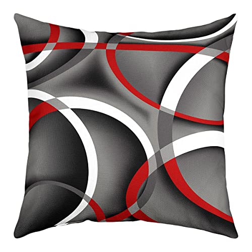 Red Gray Lines Pillow Cover Double Sides Print,Simple Style Geometry Swirls Pillowcase Soft Square 18"X18" Cushion Case,Modern Abstract Throw Pillow Cover Single Pack For Room Decor #TOP24