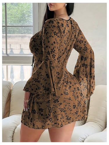 Image of Floerns Women's Plus Size Floral Gothic Dress Flare Long Sleeve Mesh Grunge A Line Dress