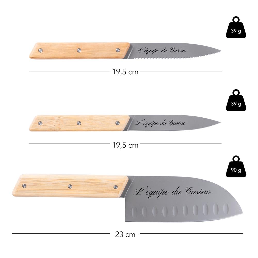 Ocadeau Set de 3 cuchillos de cocina grabados - cuchillos de cocina personalizados con texto grabado