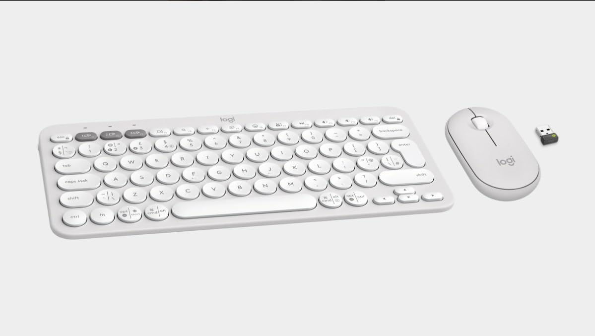 Logitech Pebble Keys 2 K380s, tastiera Bluetooth multi-dispositivo, stilizzata e portatile, Easy-Switch, Windows, macOS, iPadOS, Android, ChromeOS, layout QWERTY UK, bianco (bianco)