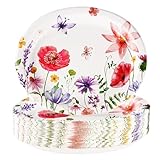 Grencian 50Pcs Floral Oval Paper Plates 10' X 12' Large Disposable Wildflower Plates Heavy Duty Watercolor Flower Platters for Summer Birthday Picnic Wedding Bridal Baby Shower Tea Party Supplies