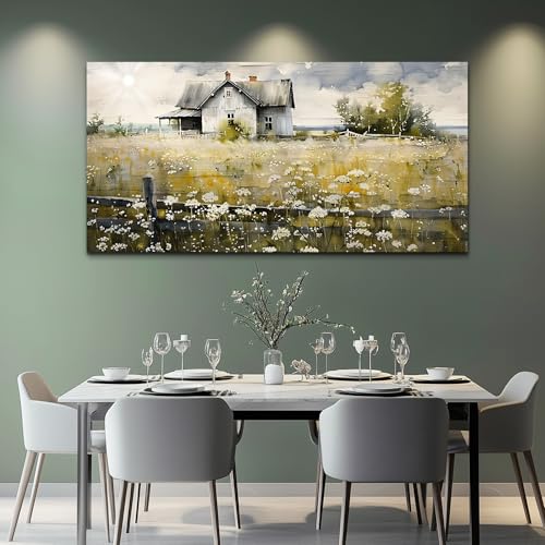 FUHAIHUA Large Modern Wall Decor For Living Room Canvas Wall Art For Office Bedroom Wall Decorations Art Watercolor Paintings Rural Landscape Pictures Mural Artwork Farmhouse Home Decor 24x48 In