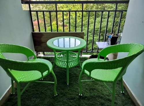 Image of India 2+1 Outdoor Indoor Patio Furniture Sets Rattan Chair Patio Set Conversation Set Bistro Set Chairs Swingarea Balcony Outdoor Garden Furniture Chair (Green 2+1)