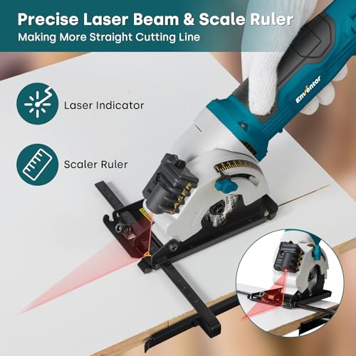 ENVENTOR Mini Circular Saw, 4.8A Electric Circular Saw Corded with Laser Guide, 4000RPM, 3 Saw Blades 3-3/8\" Max Cutting Depth 1-1/16\", Compact Hand Saw for Wood, Soft Metal, Tile, Plastic (Blue)