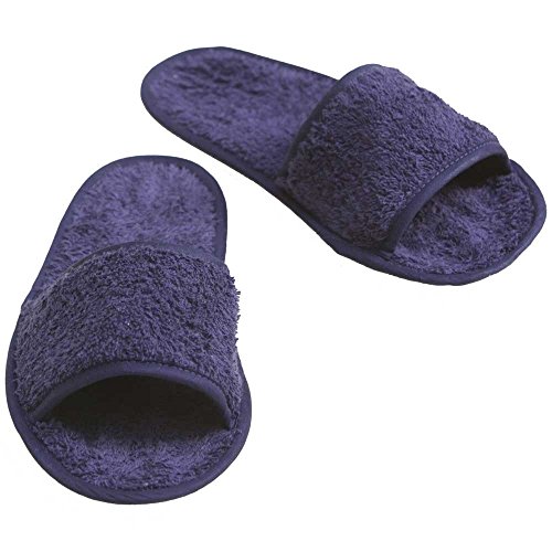 Towel City Classic Colours Terry Unisex Adults Slippers (Open Toe) White,Navy