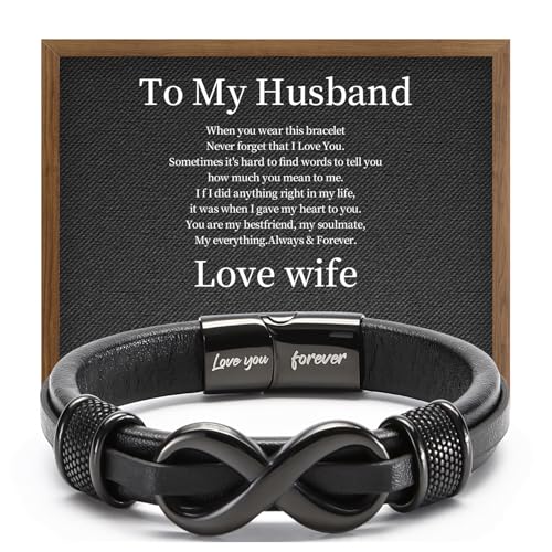 HSM Stylish Mens Bracelet with Engraved 'Love You Forever' – Premium Leather Bracelet for Men – Durable & Comfortable Wristband for Husband, Boyfriend