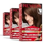Revlon ColorSilk with Bond Repair Complex, Brown Permanent Hair Color, 100% Gray Coverage, Ammonia Free Hair Dye, Vegan Keratin, 47 Medium Rich Brown (Pack of 3)