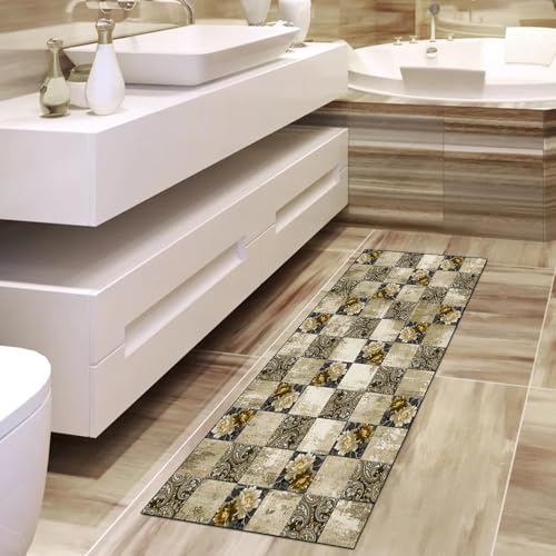 Alfombra de pasillo gris y beige lavable de 50x500 cm por metros para pasillos largos 4