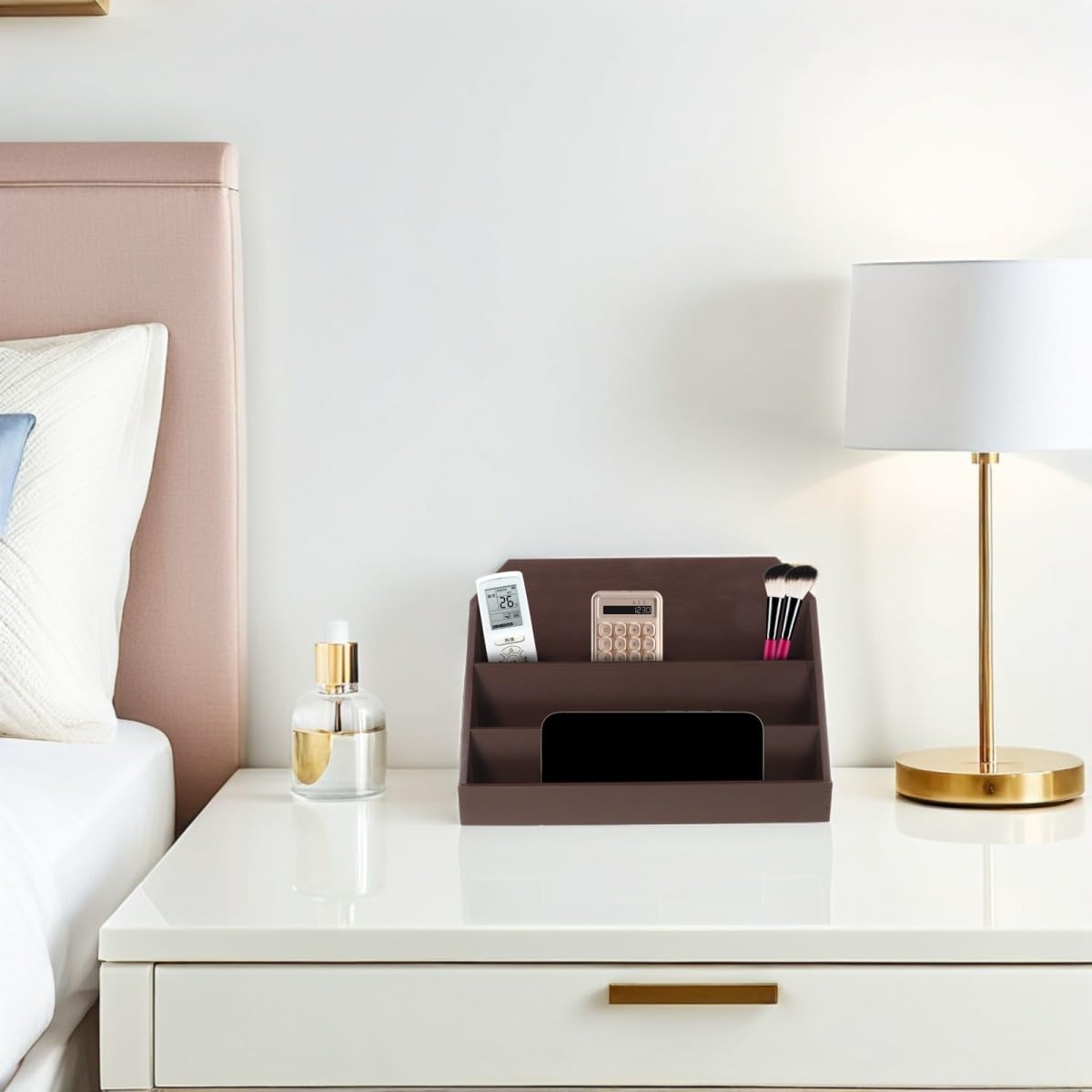 Abaodam Tarjetero de Mesa de Madera Café, Soporte Vertical de 3 Niveles | Tarjetas de Visita y Negocio, Diseño Divisor Multinivel, Formato Compacto para Escritorio y Oficina