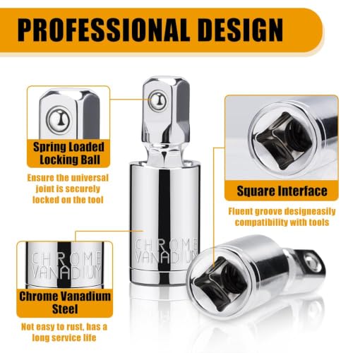 Image of Universal Joint Socket Adapter Set 3PCS, 1 /4 inch, 3 /8 inch, 1 /2 inch Drive Swivel Socket Adapters, 360 Flexible CR-V Steel Impact Socket Extension for Ratchet Wrench, Automotive, Motorcycle Repair