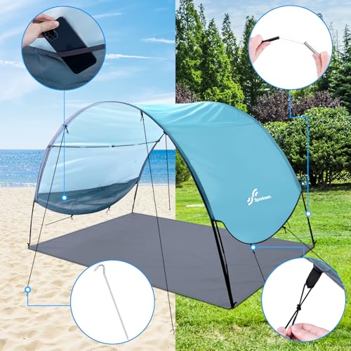 Sportneer Beach Tent Sun Shelter: UPF 50+ UV Protection Beach Canopy Tent Sun Shade for 2-3 Person, Easy Set Up Canopy with 8 Wind Ropes and 12 Ground Stakes, Size 96.5''x55.7'' - Image 4
