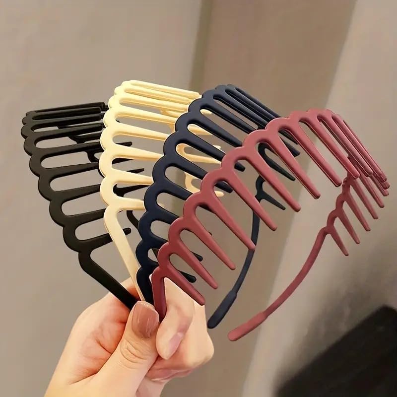 Shark Teeth Hair Band for Women & Girls | Zigzag Comb Headband with Strong Grip | Matte Finish Hair Accessories for Thick, Curly & Wavy Hair | Multicolor Pack of 4-image-8