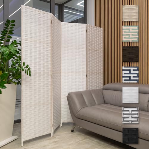 HEXIM Biombo de interior 180x180 cm - Paravent plegable de 4 paneles - Decoración divisoria de espacios, llamativa, Biombos y portátil (LR194-blanco)