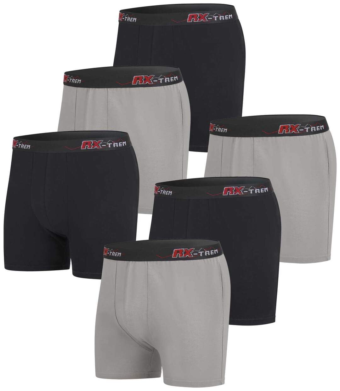 ATLAS FOR MEN - Pack of 6 Men's Plain Boxer Shorts - 3 Black 3 Grey - L