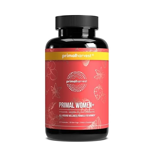 Primal Harvest Women+, Woman's Multivitamin Vitamin A, Vitamin C, Vitamin D and E, Vitamin B12, B6, Biotin, Zinc Supplements,1 Pack 60 Capsules