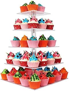 5 Tier Square Acrylic Cupcake Stand- Clear Cupcake Display Stand Tower Tree-Cupcake Carrier
