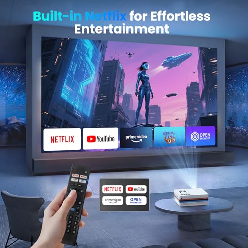 Image of [Compatible with Netflix, 2000 ANSI] Smart Projector with WiFi 6 and Bluetooth 5.3, Electric Focus Auto Keystone, Native 1080P Outdoor Movie Projector with PrimeVideo /YouTube, for HDMI /USB /iOS /Android