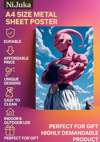 Image of NIJUKA Anime Printed Metal sheet Poster For Home And Room Decoration | For Anime Art Fans Boys And Girls (Kid buu angry look)