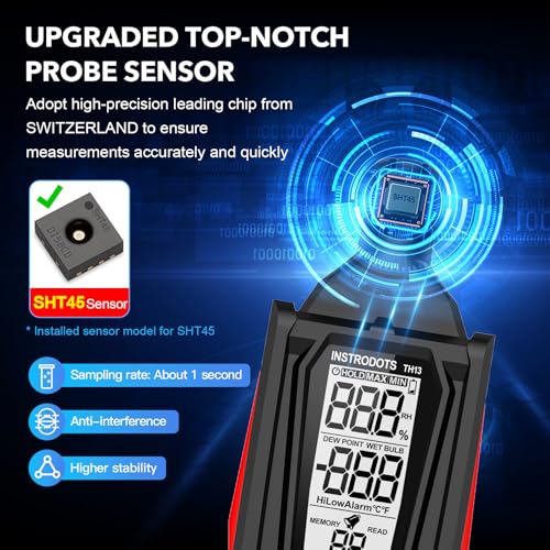 Image of Temperature Humidity Meter, High Precision Digital Hygrometer Thermometer with Dew Point /Wet Bulb, Indoor Outdoor Monitor, 99 Data Storage, Temp Alarm, Backlight, MAX /MIN, Auto Shutdown
