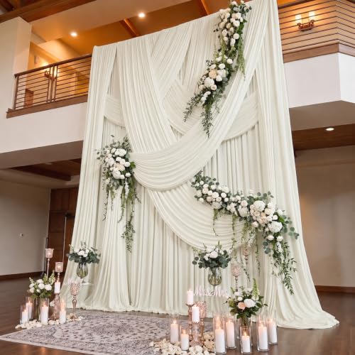 Image of 40ftx15ft Ivory Backdrop Curtains for Parties, Wrinkle Free Polyester Ivory Photo Backdrop Drapes 8 Panels 15 ft Long Back Drop Cloth Drapey for Wedding Birthday Photography Background Curtain