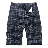 Oanviso Cargo Shorts et Bermudas pour Homme Casual Shorts à Carreaux Été Pantalon Court Slim Fit Multiple Poches Cargoshorts Classique Chino Shorts à Rayures Cargo de Travail Lâche A Noir L