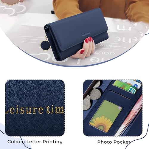 Image of Kraptick Women's Wallet -Excepational Quality Compact Purse Clutch Wallet for Women, Stylish Card Coin Holder, Debit Card Holder, Money Organizer and Travel Wallet for Women with 14 Slots-(Blue)