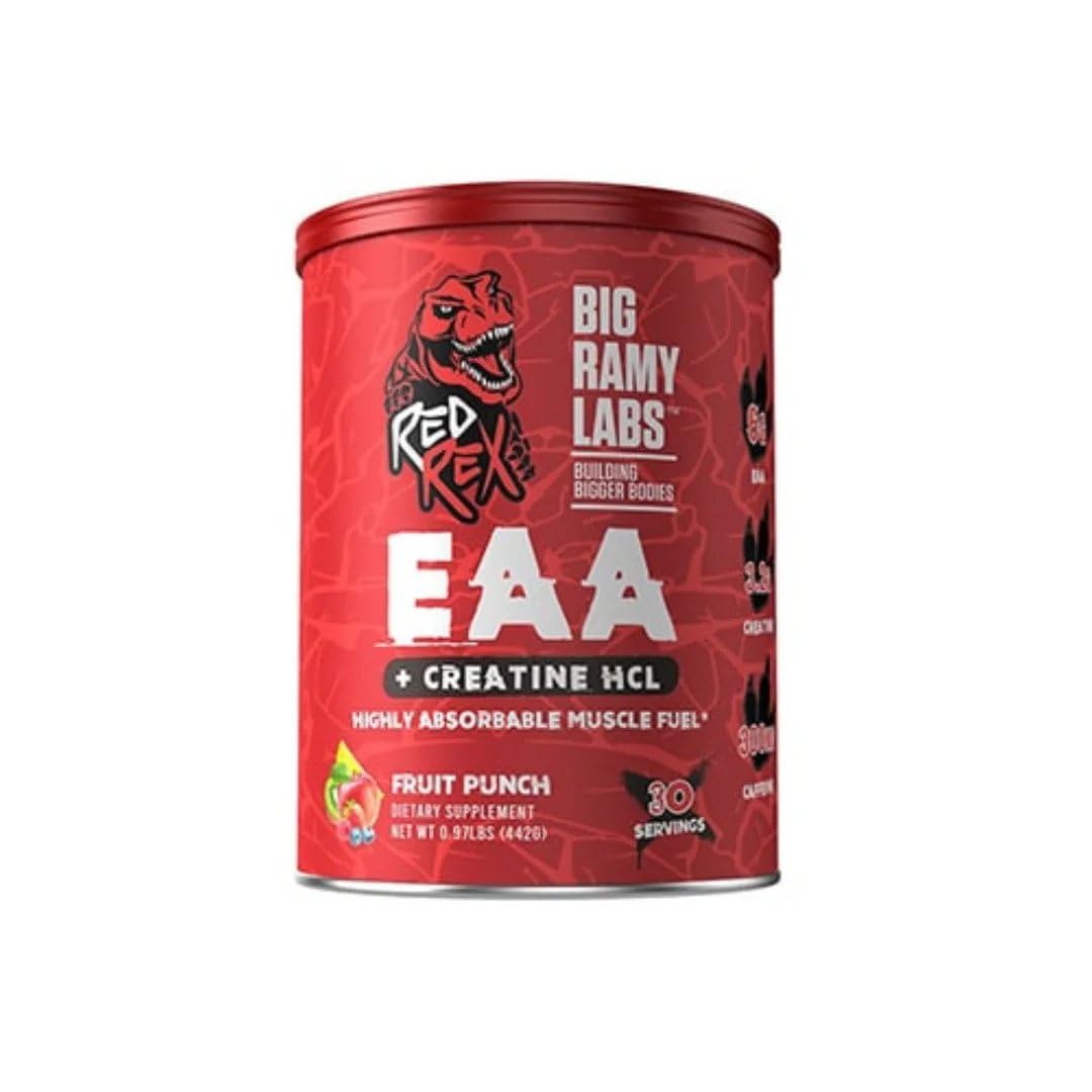 Big Ramy LabsRed Rex EAA + Creatine HCL - Fruit Punch, 30 Servings | Advanced Essential Amino Acid Formula for Enhanced Muscle Growth and Performance