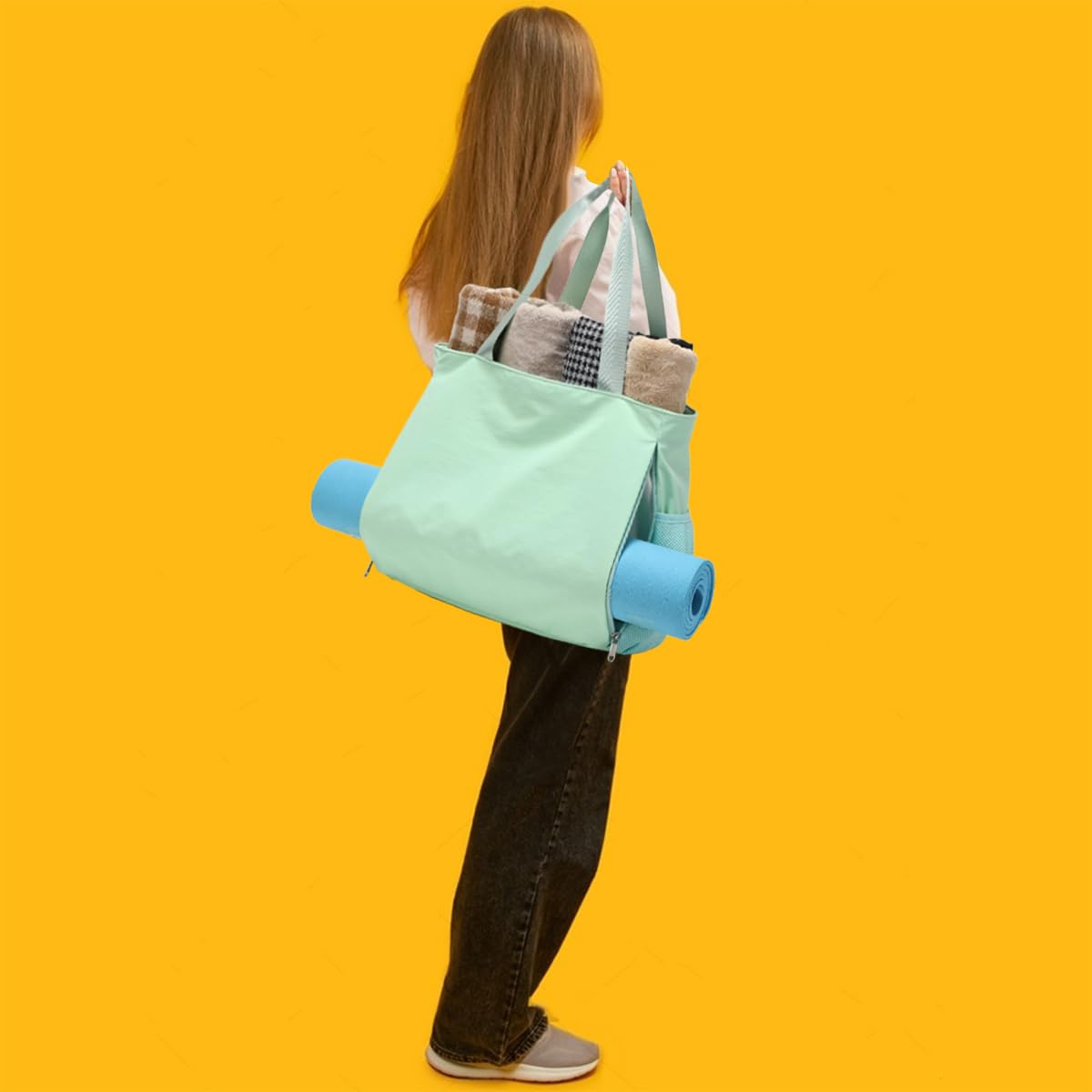 Kimwadalh Borse per Tappetini da Yoga Donna Borsa da Palestra Ginnastica Borsone da Yoga Multifunzionale Borsone Palestra con Tasca Impermeabile