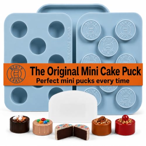 Benty Cakes - The Original Mini Cake Puck Mold Set Better than a Cake Pop! Make Chocolate Covered Desserts BPA Free Silicone Includes 1 Mold Set 1 Plastic Tray and 1 Scraper