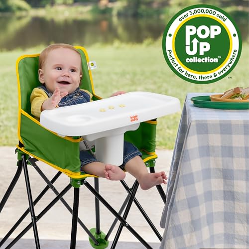 Image of Bright Starts John Deere Pop 'N Dine Portable High Chair, Indoor /Outdoor, Dishwasher Safe Tray, Easy to Fold, Unisex, Green, 6 Months +