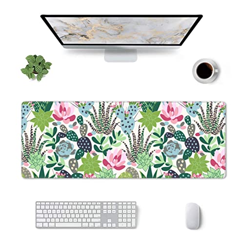 Cute Large Mouse Pad Desk Mat, Succulents And Cactus Big Extended Funny Gifts Xl Gaming Mousepad With Stitched Edges For Writing, Table, Long Extended Desk Pad For Women Girls Office, 31.5*11.8 Inch #TOP1