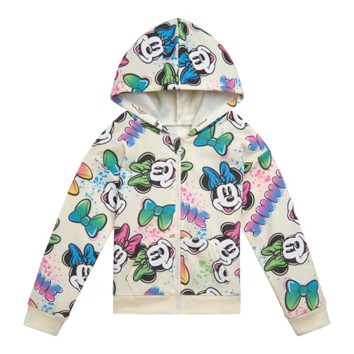 Disney Minnie Mouse Big Girls Fleece Zip Up Hoodie Cream White 10-12