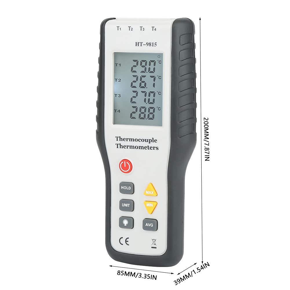 Digitales Thermometer, ° F, ° C, K-Temperaturmesser, 4-Kanal-Thermoelement-Sensorthermometer vom Typ K, digitales LCD-Display mit Hintergrundbeleuchtung für Luft- und Oberflächentemperaturen