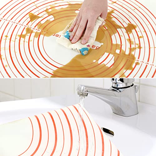 Bäcker & Lecker Silikonmatte Backmatte Groß 80 x 60CM Antihafte Rutschfeste Backunterlage Teigmatte mit Messung für Fondant Gebäck Pizza, BPA Frei (Orange)