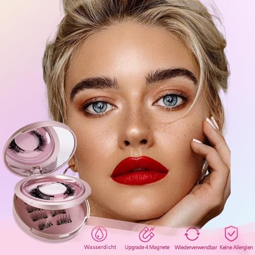 Magnetische Wimpern, Magnet Wimpern Ohne Eyeliner, Streifen & Halbwimpern Styles Magnet Wimpern Natürlicher Look,4-Magnet Upgrade Mit Applikator Kein Kleber erforderlich, Chlffua Geschenkbox