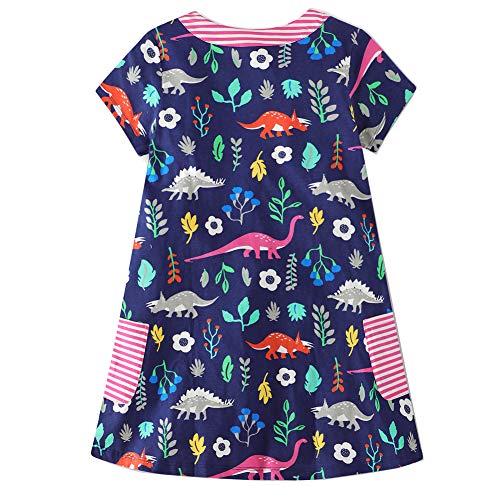 Image of Bleubell Girls Dinosaur Dress Fun Printed for Toddlers Tweens 2-12Y