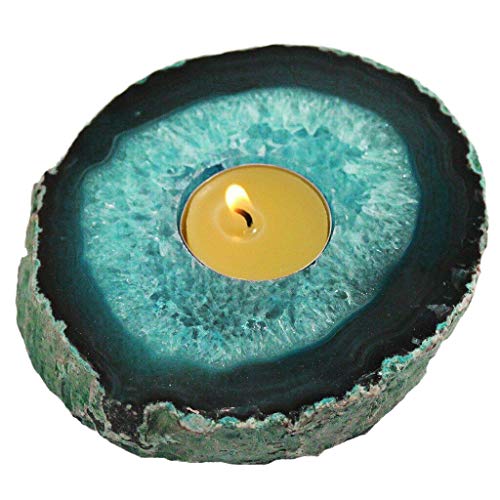 AMOYSTONE Teal Agate Candle Holders Healing Crystal Tealight Holder Handcrafted Stone Candlestick Home Decor 0.6-1.0 LBS