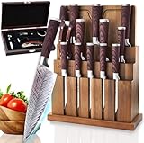 【Coltello da cucina multifunzionale】20 pezzi include 15 pezzi (coltello da chef da 20cm, taglia carne da 19cm, coltello da pane da 20 cm, coltello Sandook da 18 cm, coltello disossato da 16.5cm ​​, coltello per uso generale da 14cm, 5 pezzi di coltello da bistecca seghettato da 14cm, forbici da cucina,con 5 Pezzi per Vini Set.