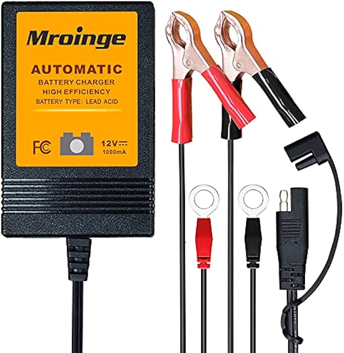 Mroinge Automatic Trickle Battery Charger 12V 1000mA Smart Battery Charger & Maintainer and Float Charger for Motorcycle, ATV, Lawnmowers