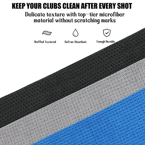 Xgunion 3 Pack Tri-Fold Golf Towel For Golf Bags With Carabiner Clip, Premium Microfiber Waffle Pattern Golf Towel For Men Women (Black/Gray/Blue) #TOP4