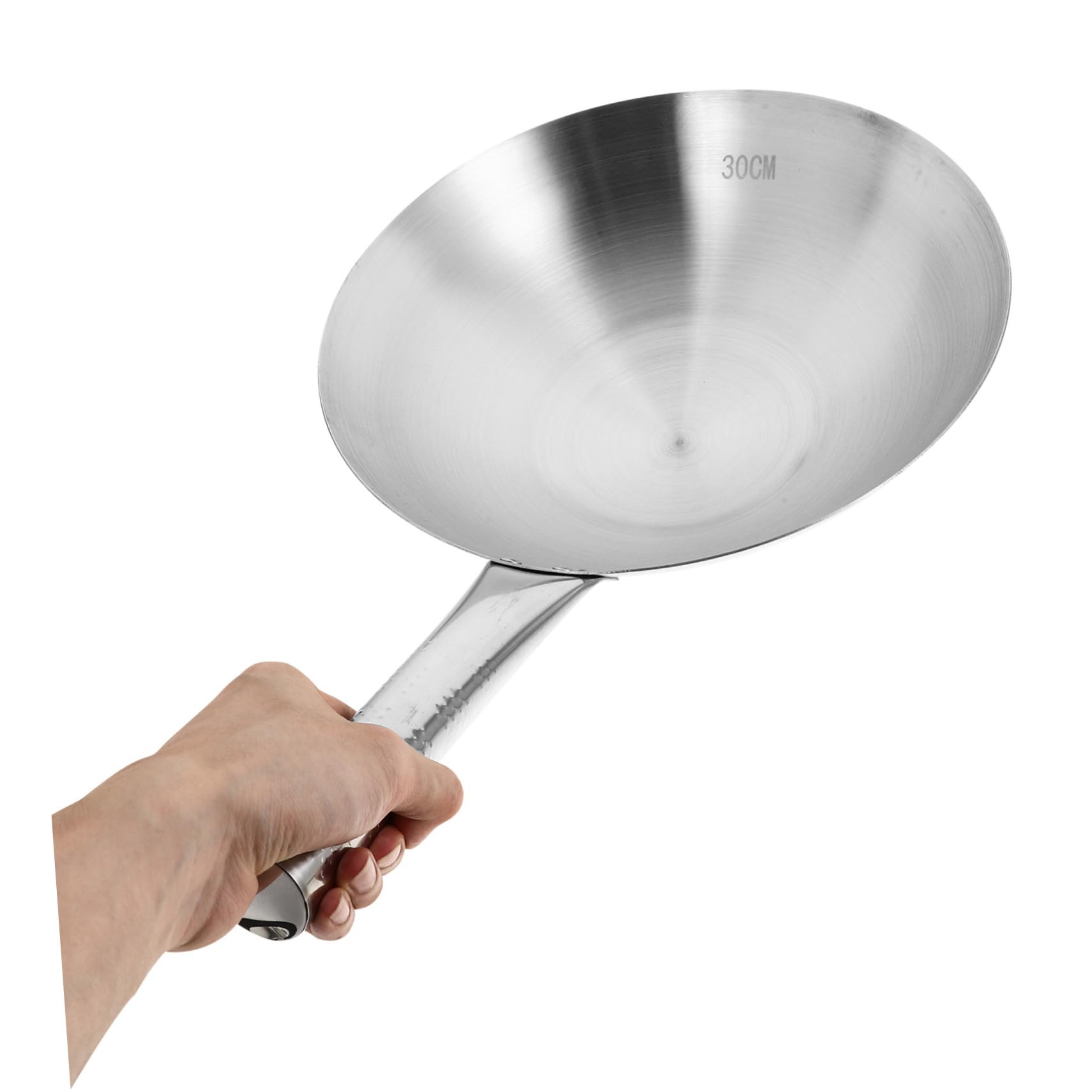 Wok in Acciaio Inossidabile Argento, Fondo Tondo, per Fornelli a Gas