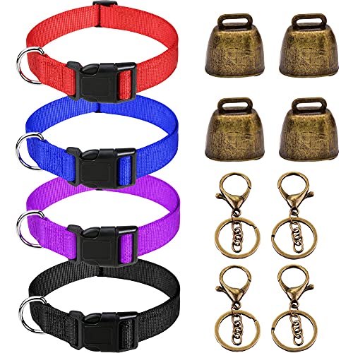 Goat Bells and Goat Collars Set, Sheep Cow Horse Grazing Copper Bells and Nylon Collar Small Brass Pet Anti-Lost Farm Animal Copper Loud Bronze Bell