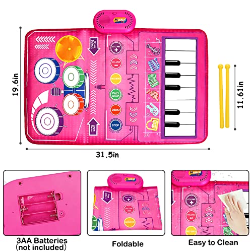2 In 1 Musical Mat For Toddlers 1-3 Piano Keyboard & Drum Mat With 2 Sticks, Musical Play Mat Baby Learning Toys 12-18 Months Developmental Toddler Toys Age 1-2 Birthday Gifts For 1 2 Year Old Girls #TOP3