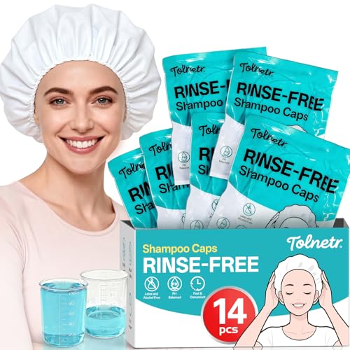 14 Pack Shampoo Caps No Need Rinse Shampoo Caps for Bedridden Patients Elderly with 2 Cups Fresh-Lather Rinse Free Hair Washing Caps for Hospital Post-Surgery Camping Travel-Light Need 130ML Water