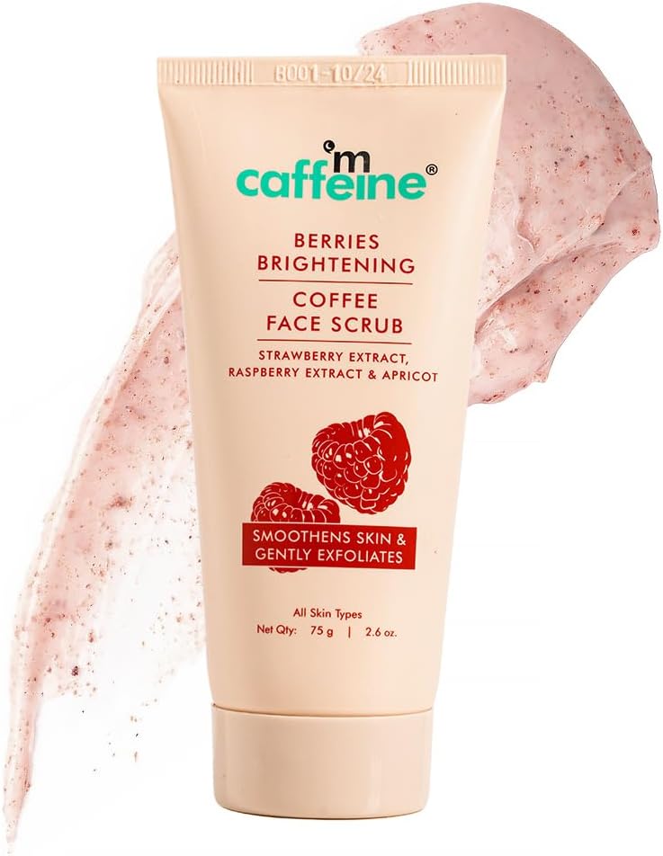 mcaffeine Berries Brightening Coffee Face Scrub For Glowing Skin | Gently Exfoliates, Smoothes & Improves Skin Tone | Removes Tan&Dead Skin | Tan Removal Face Scrub | Non-Drying For Women & Men-75Gm