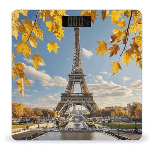Balanza digital de baño con diseño Torre Eiffel y hojas de otoño