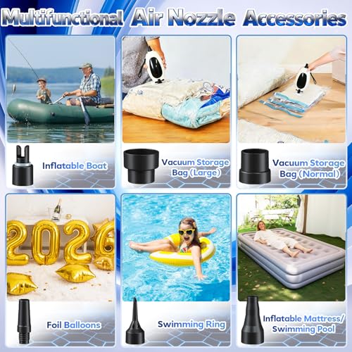 Image of Togvu Electric Balloon Pump, 3-in-1 Portable Air Pump for Inflatables and Balloons, Dual Nozzle Balloon Blower Machine for Latex 260q Foil Balloons 110V Inflator Deflator for Pool Floats Air Mattress
