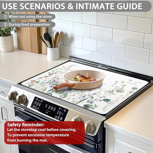 Stove Top Cover for Electric Stove, Flowers Weeds Anti-Slip Heat Resistant Rubber Flat Top Oven Cover Mat, Dish Drying Mat 28.5'' x 20.5'' by QYWETHOD - Image 4