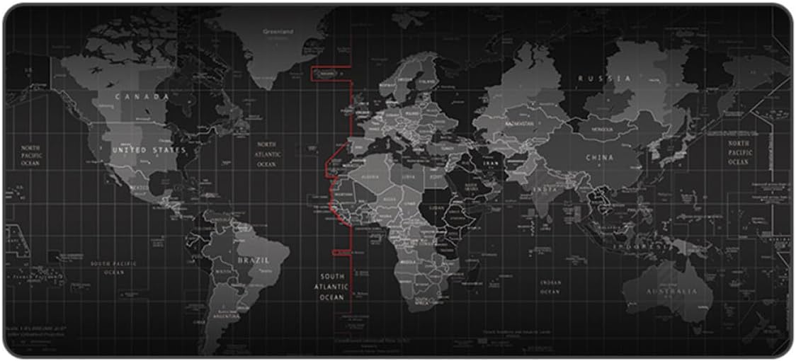 世界地図マウスパッドXL 大型デスク用ゲーミングマウスパッド 滑り止め付き 防水加工熱に強い 黒ゴム布地素材 オフィスやゲームに最適 400×900×3mmサイズ