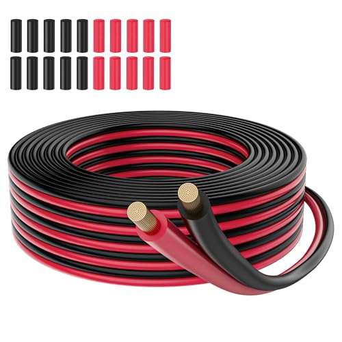 10 Gauge Wire 6FT Low Voltage 10/2 AWG Red Black Oxygen Free Copper Electrical Extension Cable 2 Conductor Parallel Insulated Stranded Cord for Speaker LED Strips Automotive 20 Heat Shrink Tubing